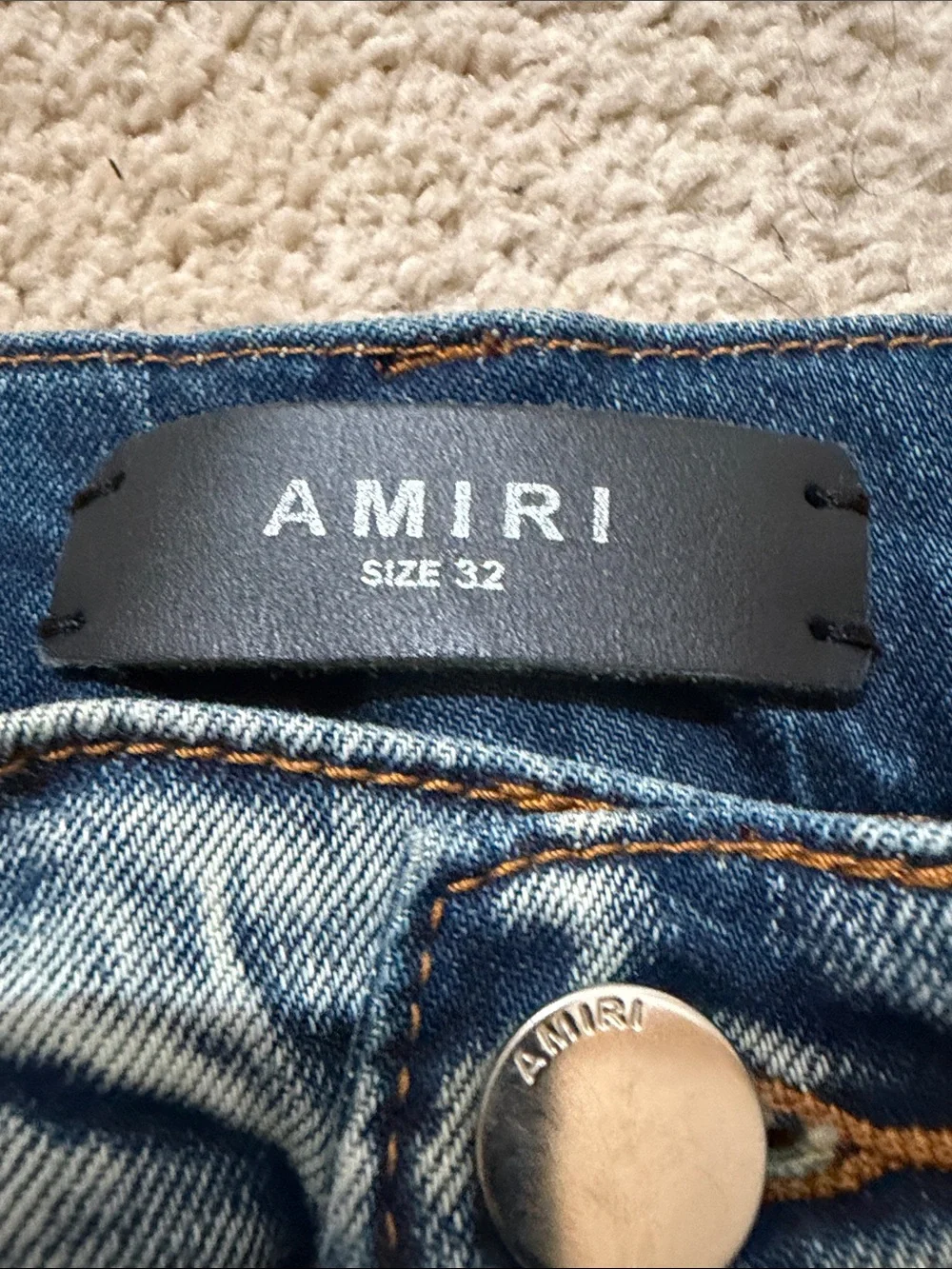 AMIRI Distressed Blue Graphic Skinny Jeans